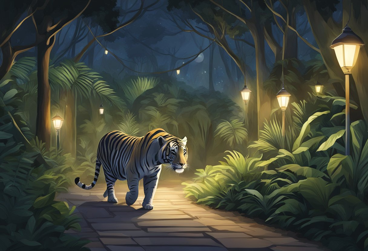 Animals roam under dimly lit pathways at Singapore Zoo Night Safari