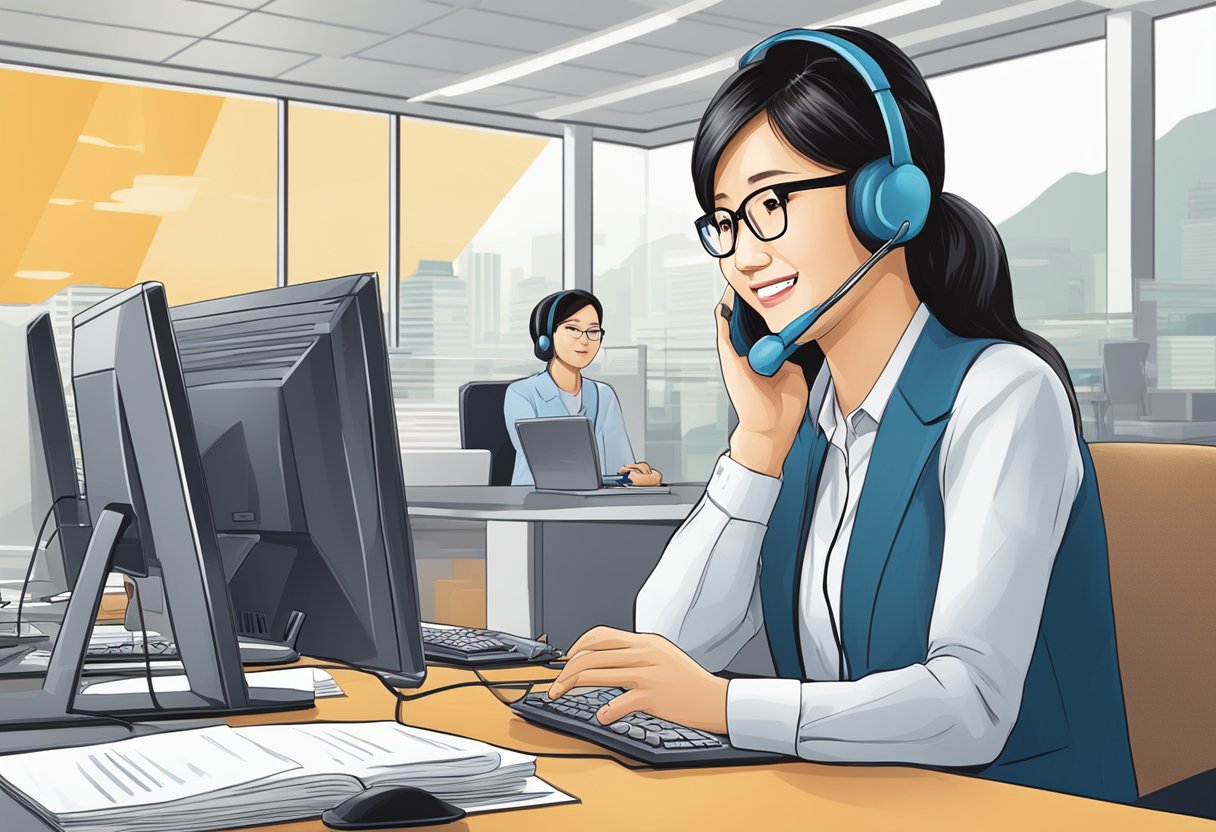 A customer service representative at ICBC Singapore answering questions from clients over the phone