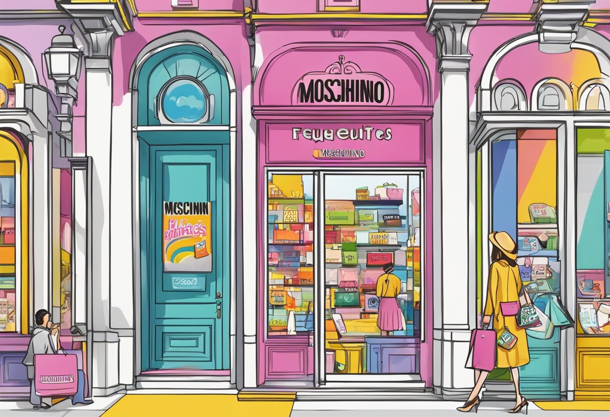 A colorful display of "Frequently Asked Questions" signage at the Moschino store in Singapore
