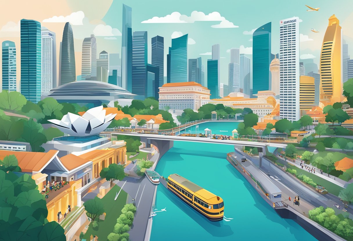 A bustling cityscape with iconic Singapore landmarks, showcasing AIC's influence and presence in the vibrant urban environment