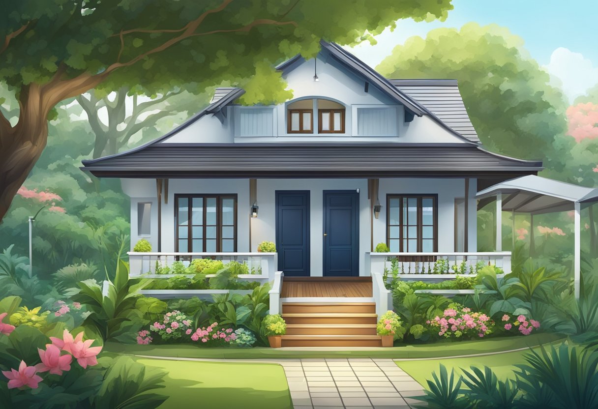 A charming house for rent in Singapore with a lush garden and a cozy veranda