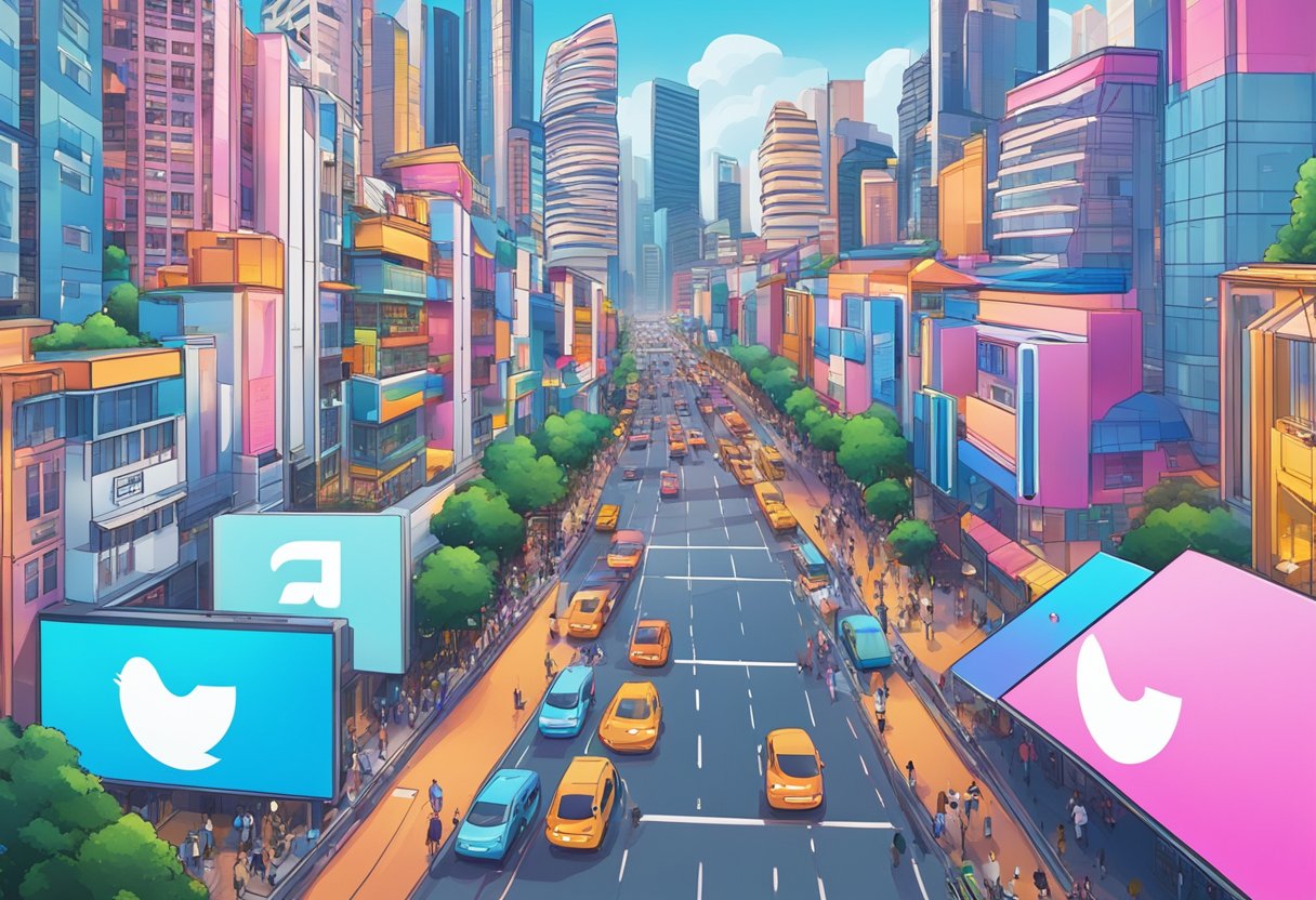 A bustling street in Singapore with the iconic Revolut logo displayed on a digital billboard amidst the vibrant cityscape