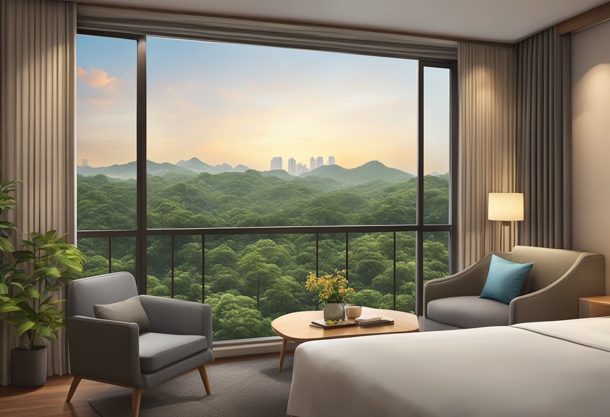 The view from the window of a cozy room at Ramada by Wyndham Singapore, overlooking the lush greenery of Zhongshan Park