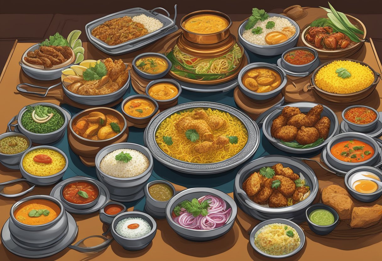 A colorful array of dishes, from fragrant biryani to sizzling tandoori, are artfully displayed on the menu at Zam Zam Restaurant in Singapore