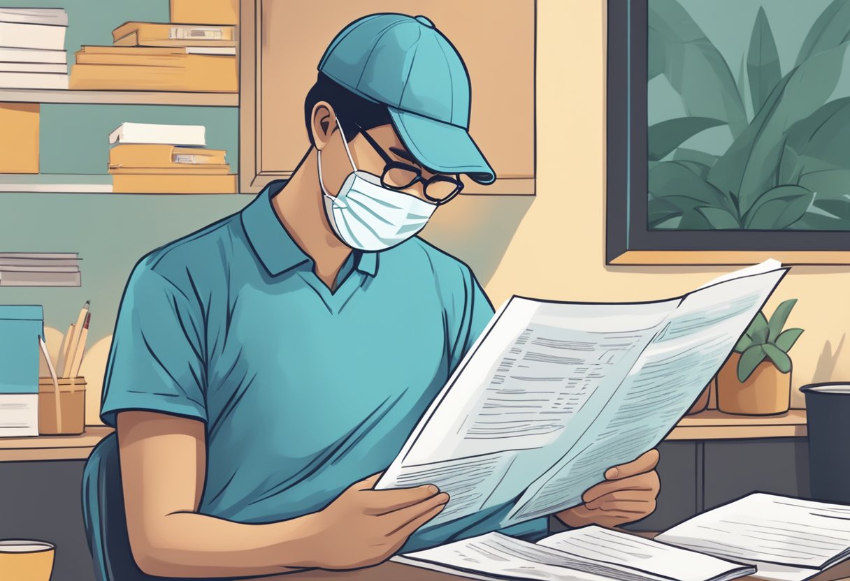 A person in Singapore wearing a surgical mask while reading a list of frequently asked questions