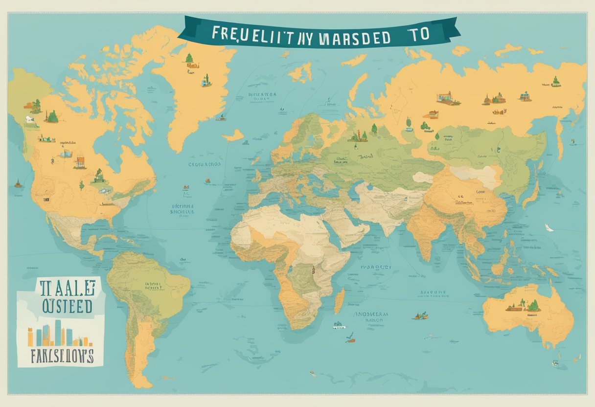 A map of the world with a highlighted route from Singapore to Istanbul, surrounded by question marks and the words "Frequently Asked Questions" in bold letters