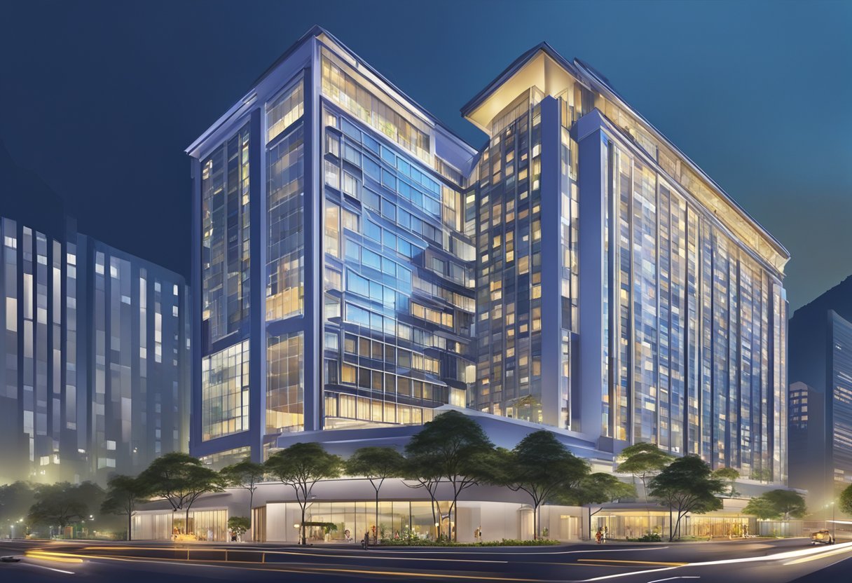 The Bliss Hotel Singapore is a modern building with sleek lines and a stunning facade, set against the backdrop of the bustling cityscape