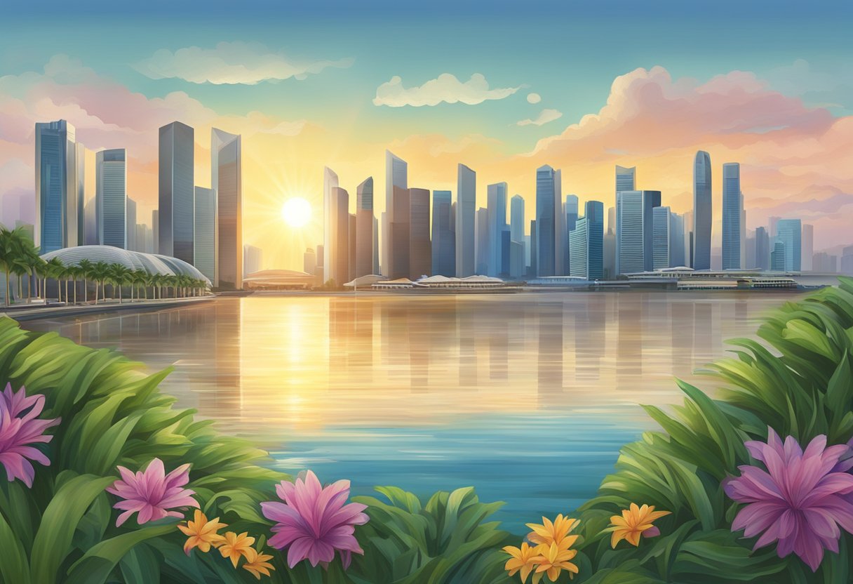 The sun shines over the Singapore skyline as the call to prayer echoes through the city, marking the zuhur prayer time
