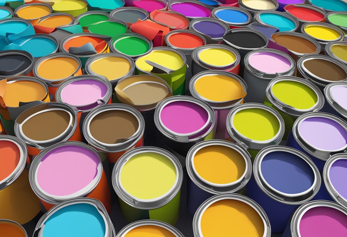 A colorful, vibrant display of various paint cans and swatches with the words "Frequently Asked Questions" prominently featured