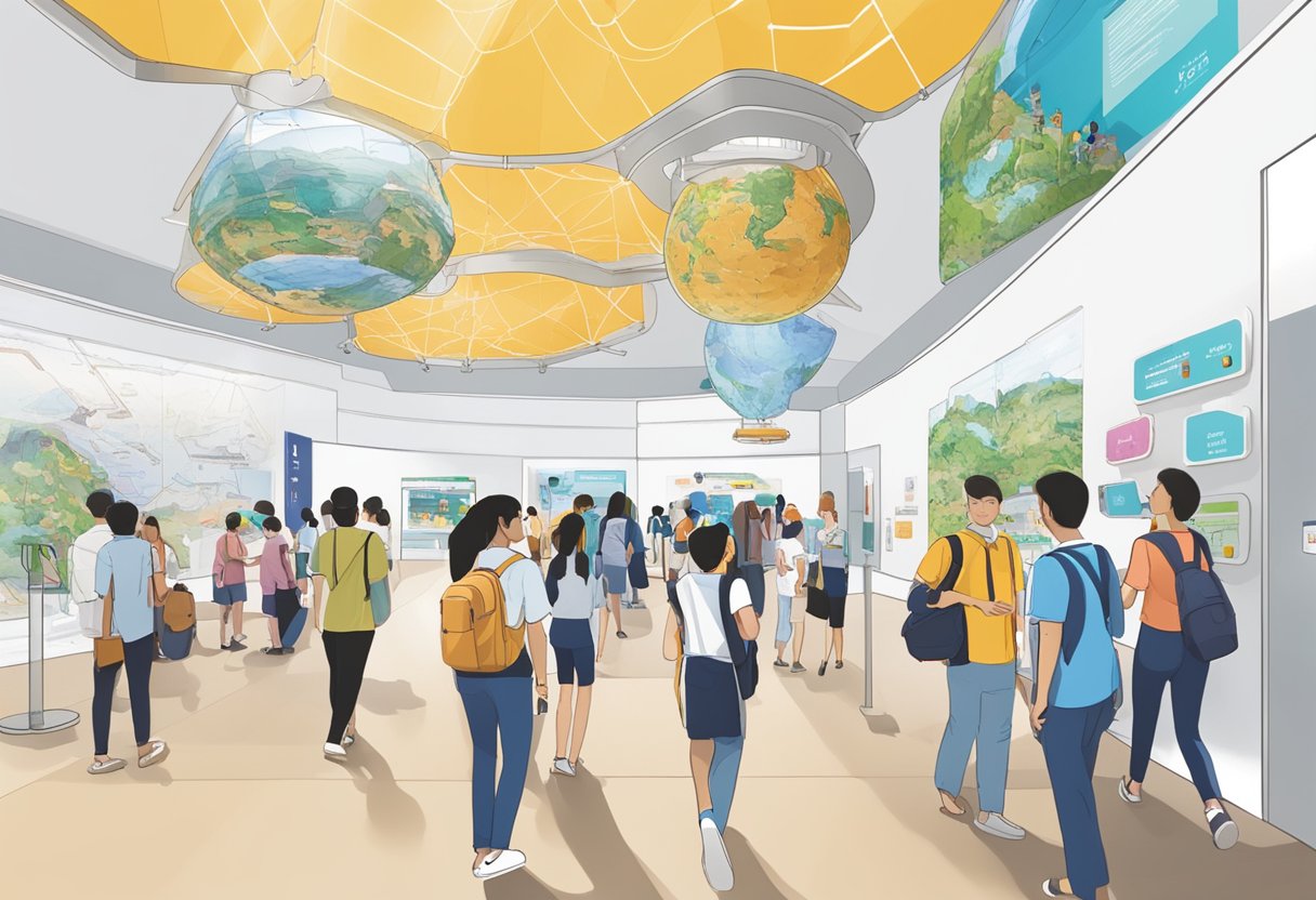 Visitors explore SDC Singapore, navigating through interactive exhibits and engaging with educational displays