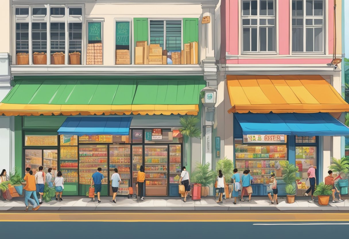 The bustling streets of Singapore are filled with the vibrant colors and signage of the ABC store, drawing in passersby with its lively energy