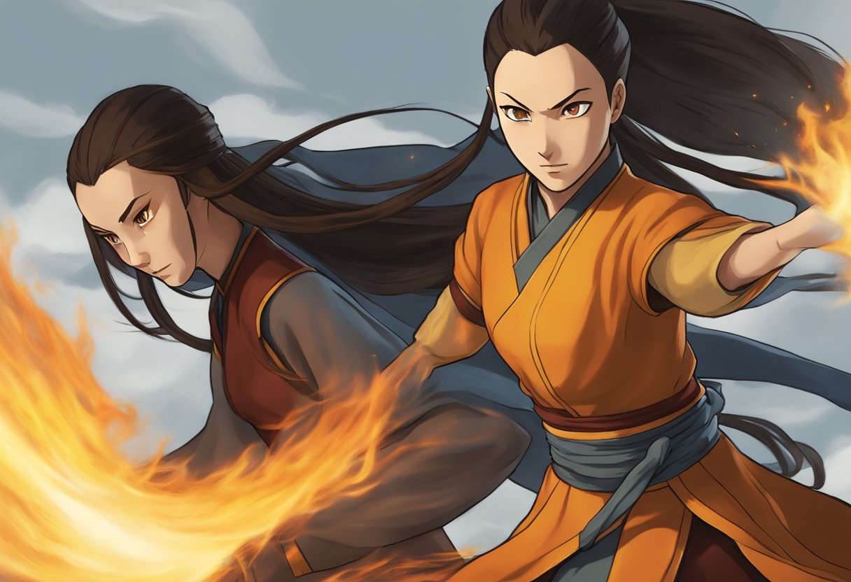 Azula's hair caught fire as she battled Aang, her eyes wild with fury