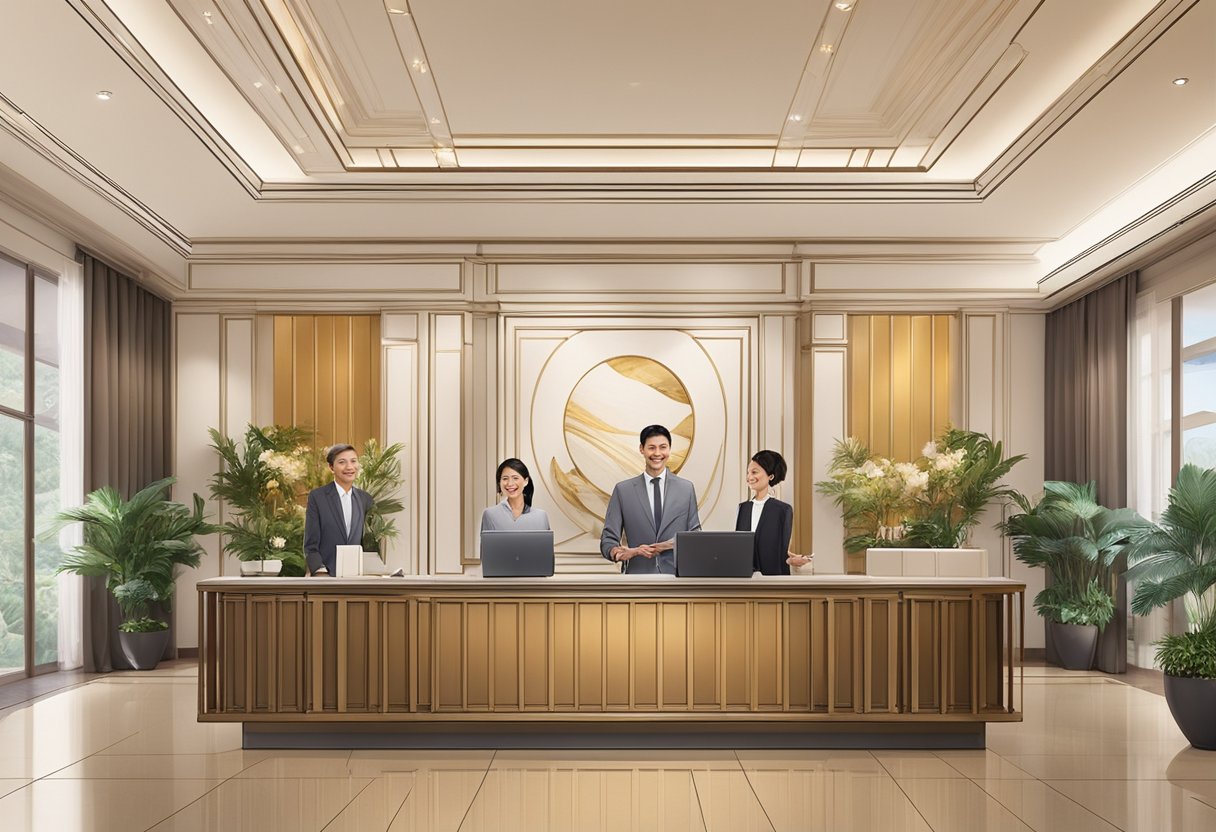 A smiling customer receives a warm welcome at Bacera Singapore, surrounded by elegant decor and attentive staff