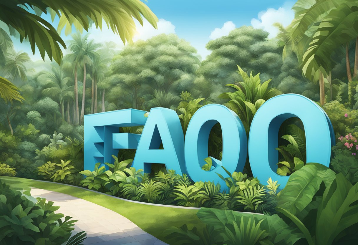 The FAQ sign stands against a backdrop of lush greenery and a clear blue sky at Shangri La Rasa Sentosa, Singapore