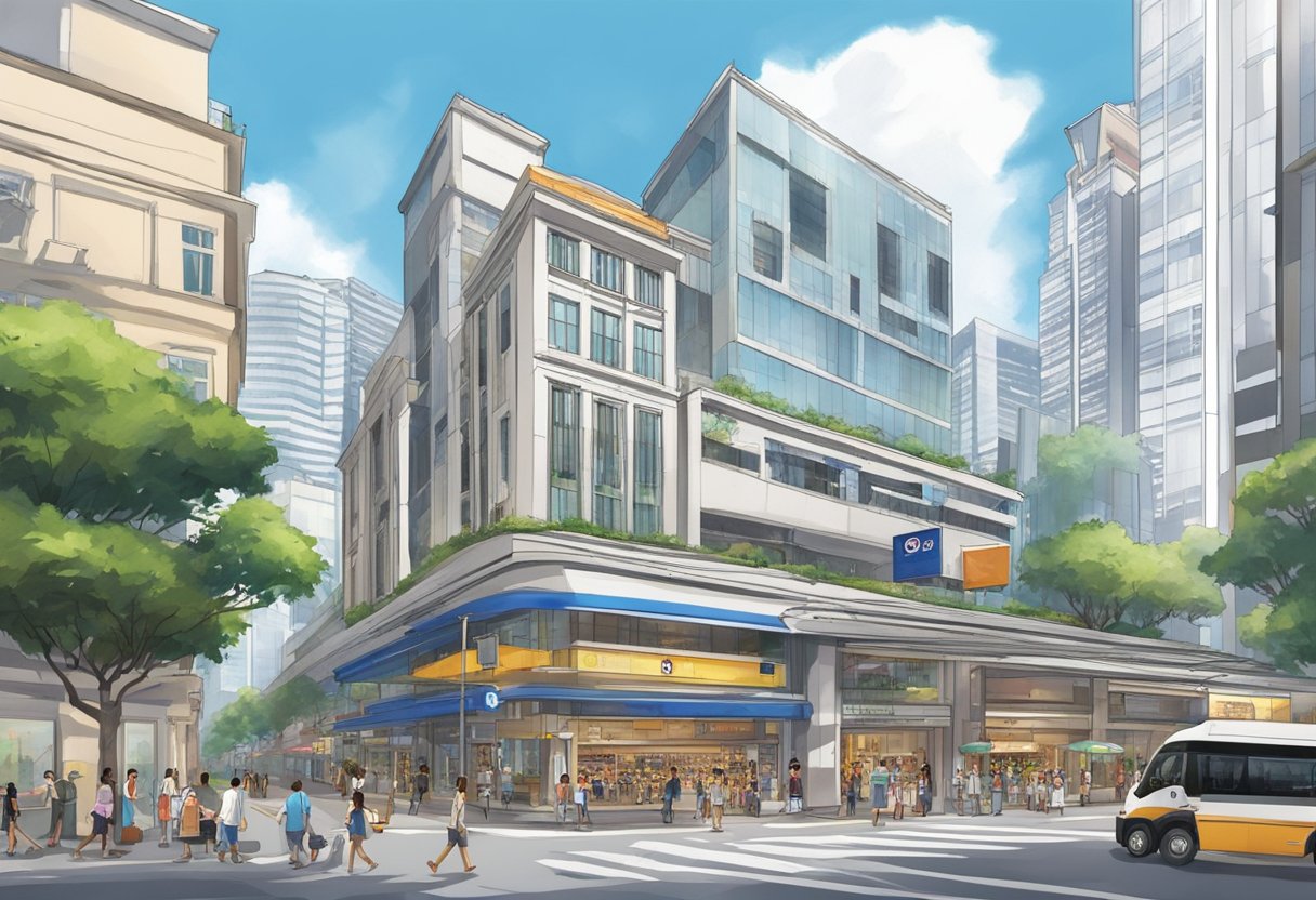The ABC store in Singapore is easily accessible, with wide sidewalks and a ramp leading to the entrance. The location is surrounded by bustling city streets and tall buildings