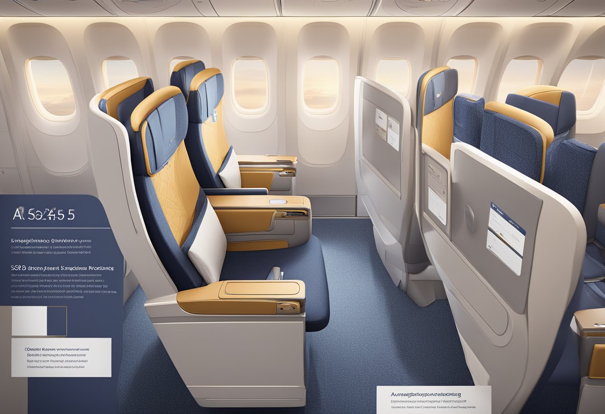 A detailed illustration of the A350 Singapore Airlines seat map, highlighting aircraft specifications and seating details
