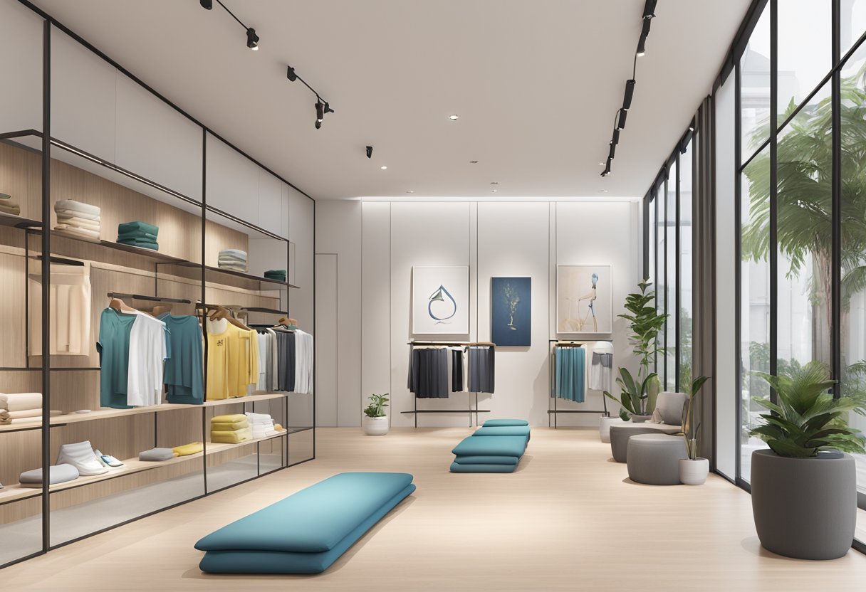 Alo Yoga store in Singapore, with sleek modern interior, displaying yoga apparel and accessories