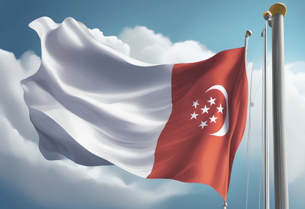 A Singaporean flag waving in the wind, with the words "Singapore Citizen" displayed prominently