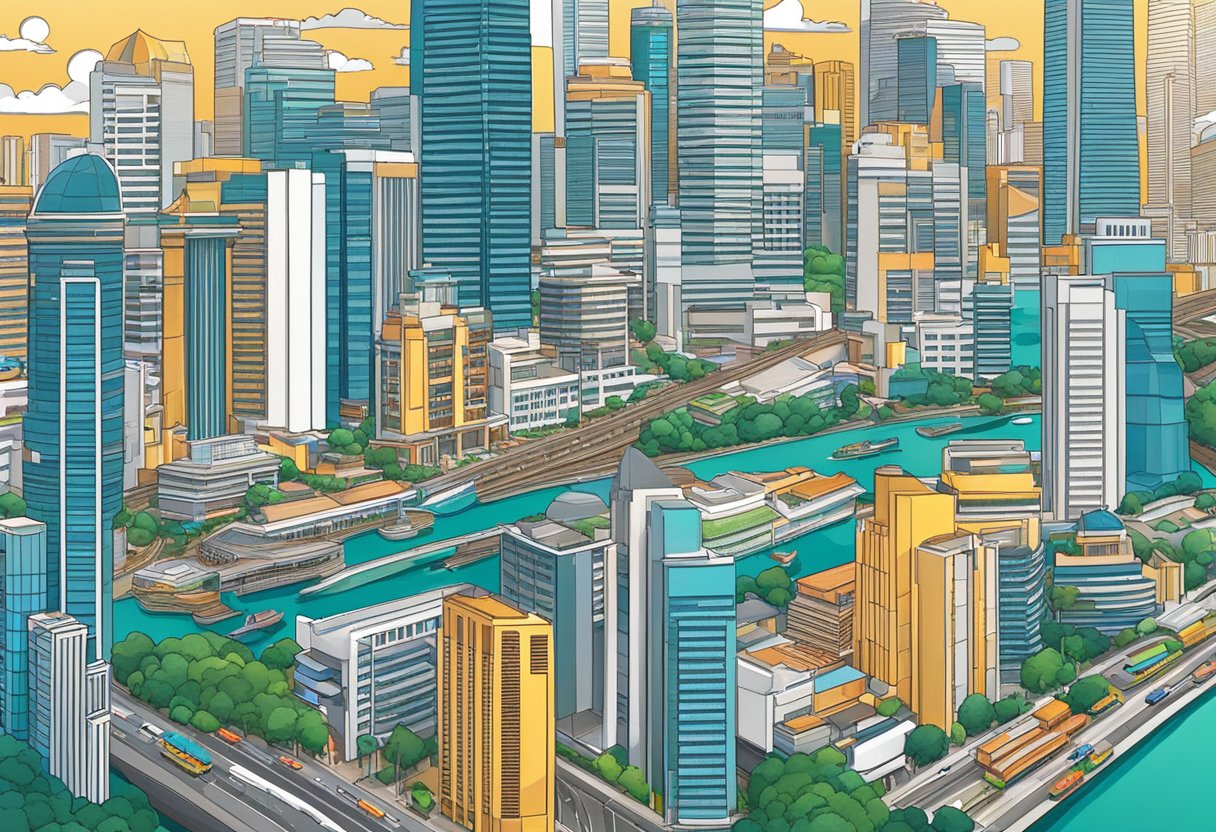 A bustling cityscape of Singapore, with iconic skyscrapers and bustling streets, showcasing the dynamic and vibrant energy of Asiapac Singapore's services