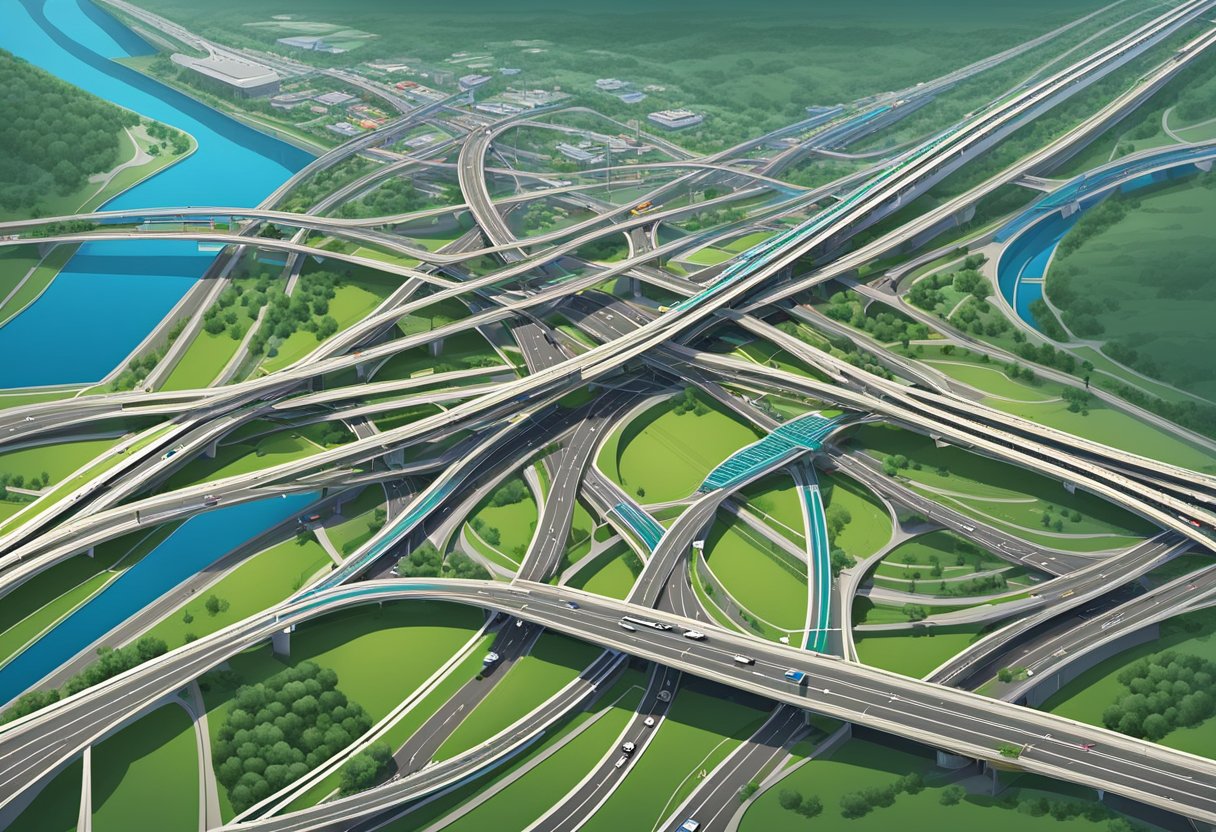 An aerial view of Singapore's expressways, showing the intricate network of roads and highways connecting different parts of the city