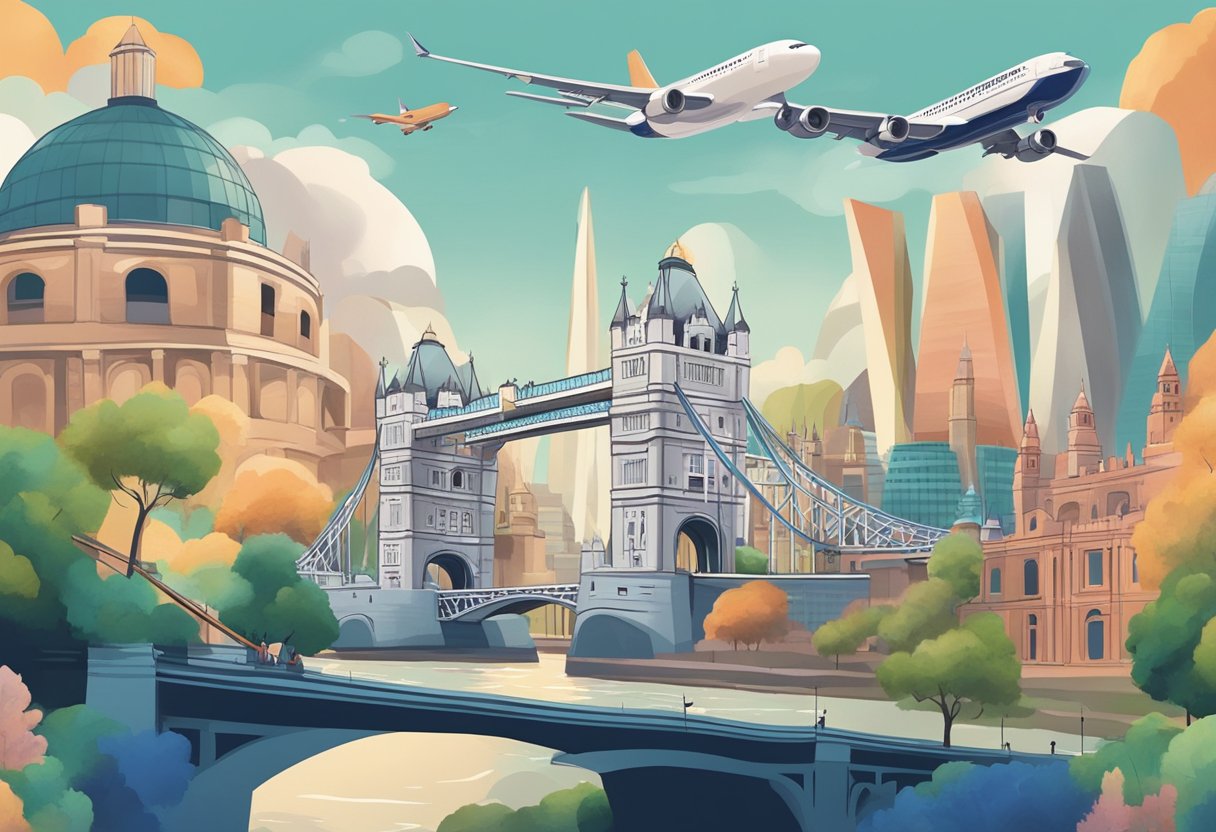A plane flies over iconic landmarks from Singapore to London