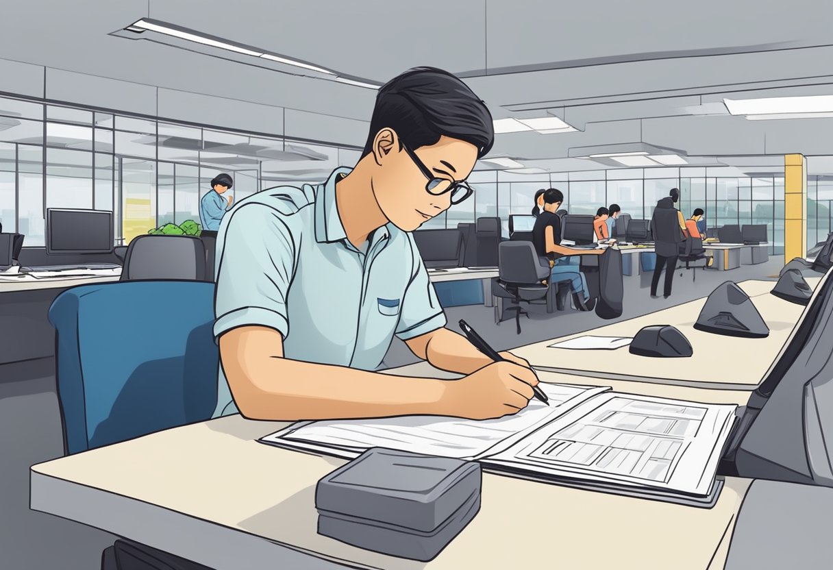 A person fills out a form at the driving center, submits documents, and takes a photo for their Provisional Driving Licence in Singapore