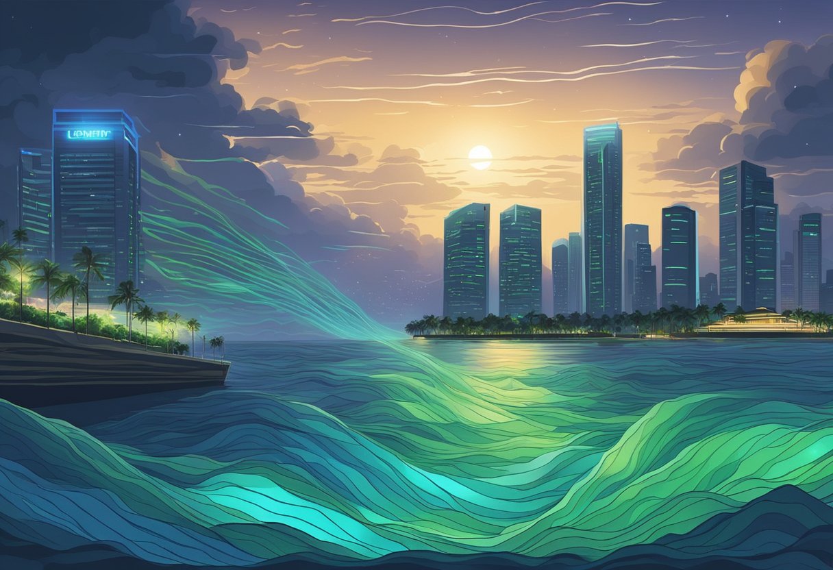 Bioluminescent waves illuminate Singapore's waters, creating a mesmerizing display of glowing blue and green light