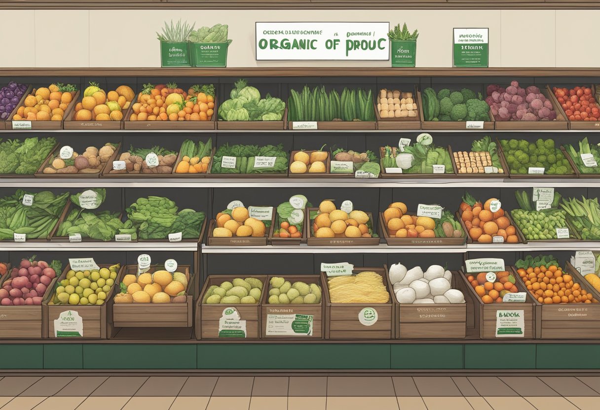 A display of organic produce with clear ethical labeling at Scoop Wholefoods Singapore