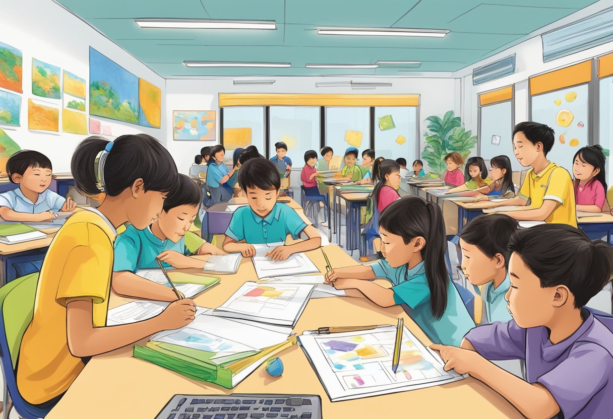 Students engage in hands-on activities, discussions, and problem-solving exercises within a vibrant and interactive classroom setting in a Singaporean gifted education programme