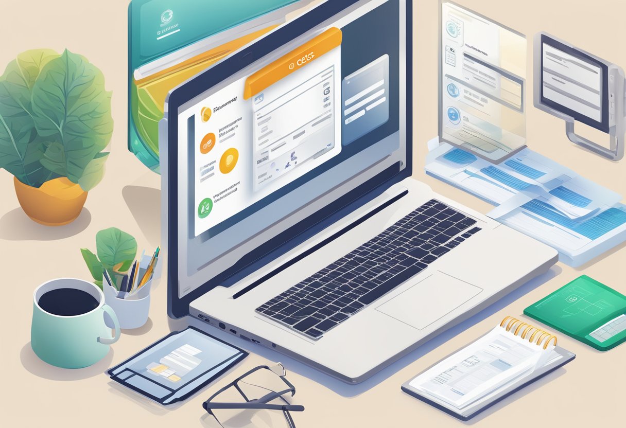 A laptop displaying OCBC internet banking in Singapore, with a secure login page and various financial management tools visible on the screen