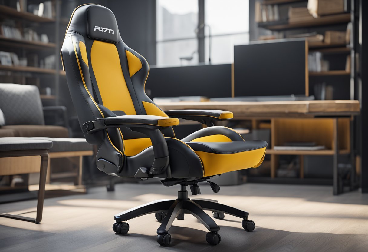 A sturdy gaming chair with reinforced metal frame and high-quality upholstery, showcasing durability and ergonomic design