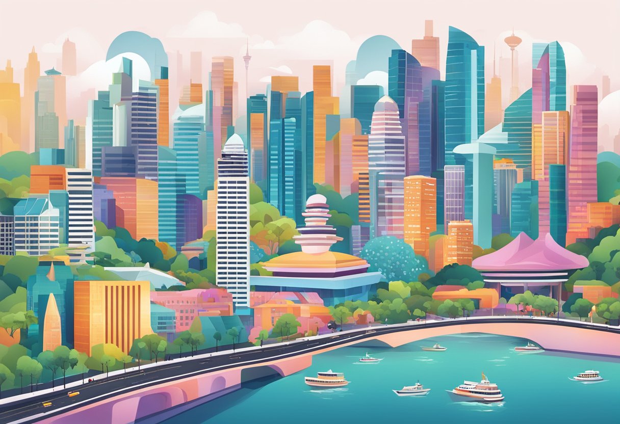 A bustling cityscape with iconic landmarks and modern architecture, showcasing the vibrant energy and diversity of CDG Singapore