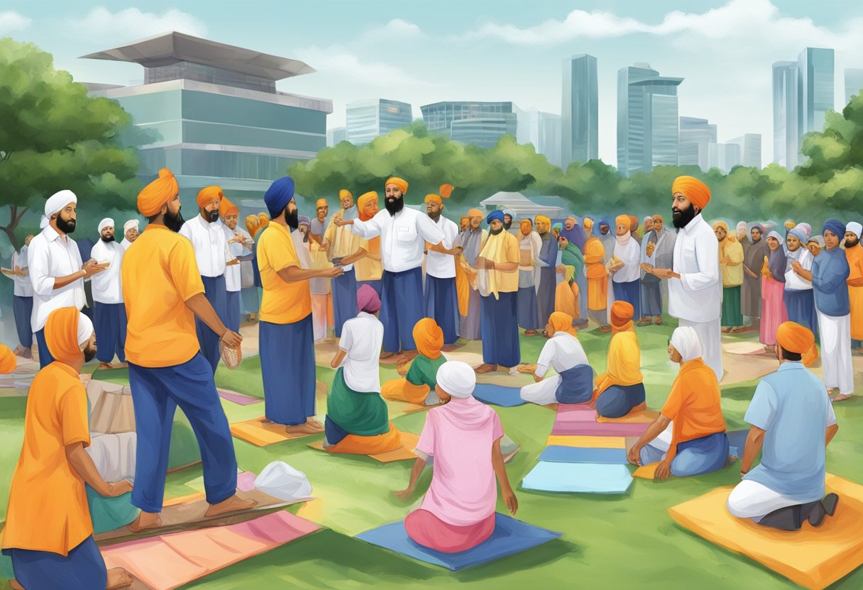 A vibrant scene at the Singapore Khalsa Association, with people engaged in various community activities