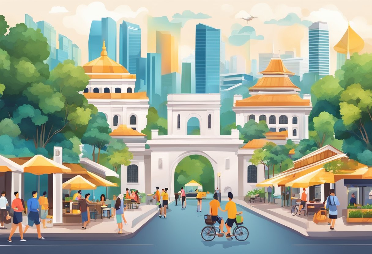 People enjoying various activities in Singapore, such as visiting iconic landmarks, trying local cuisine, and exploring vibrant neighborhoods