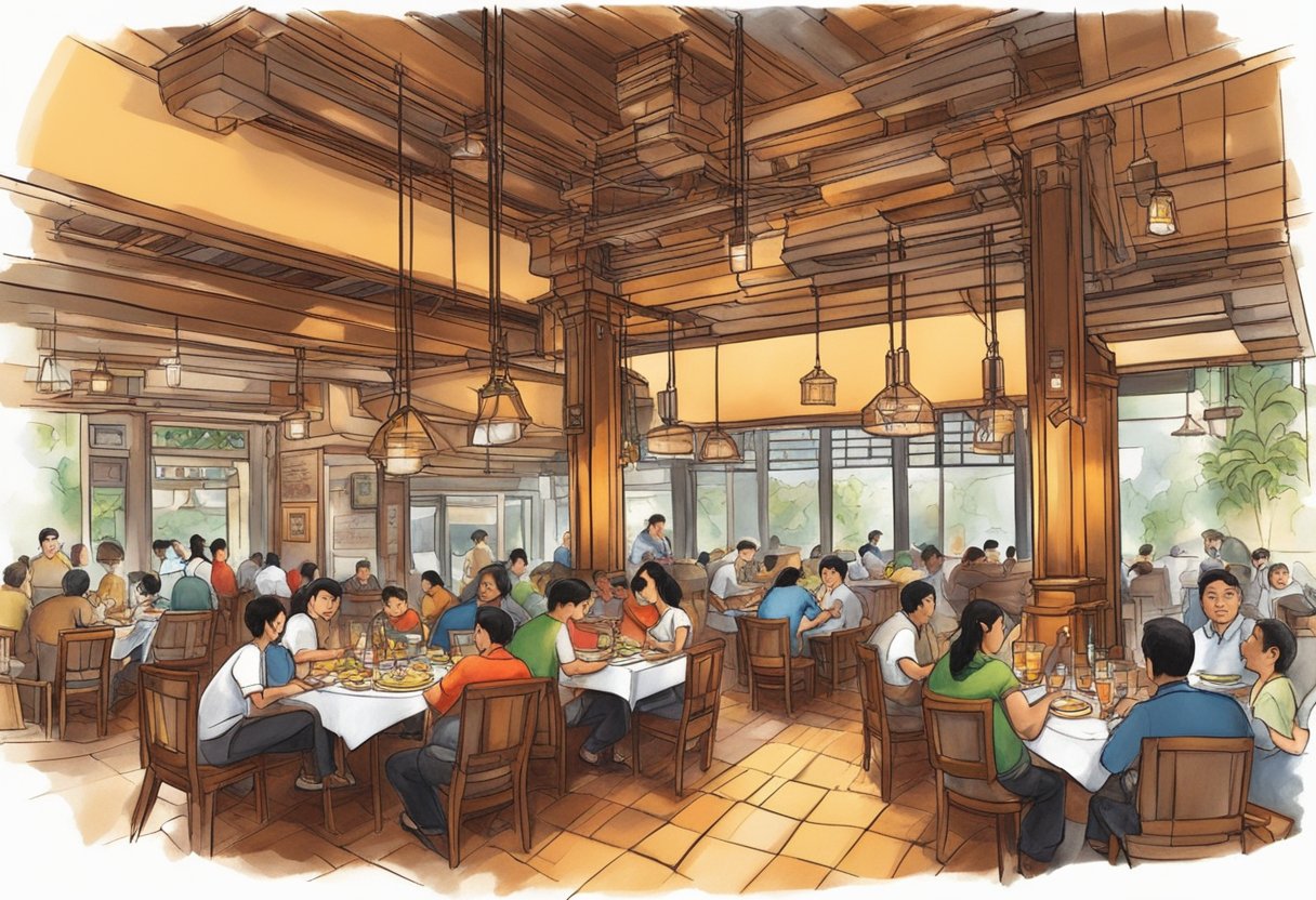 The bustling interior of Copper Chimney Singapore, filled with the aroma of sizzling spices and the clinking of cutlery, as diners enjoy their meals amidst the warm, inviting ambiance