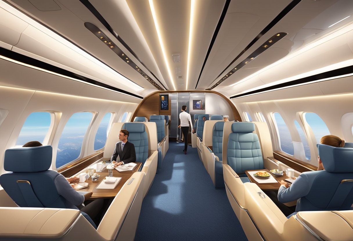 Passengers enjoy luxurious comfort and stunning views aboard Starlux airline, with attentive service and state-of-the-art amenities