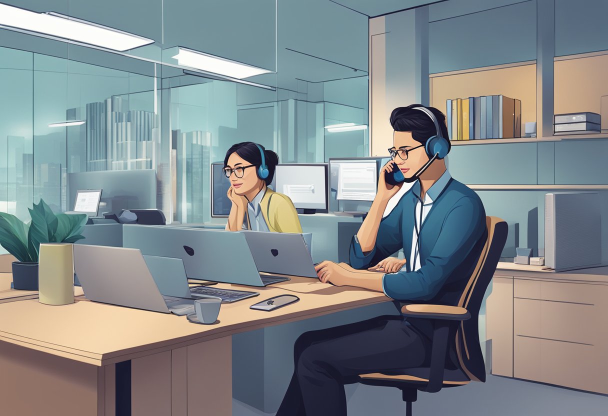 A customer support representative assists a client over the phone at TCL Singapore