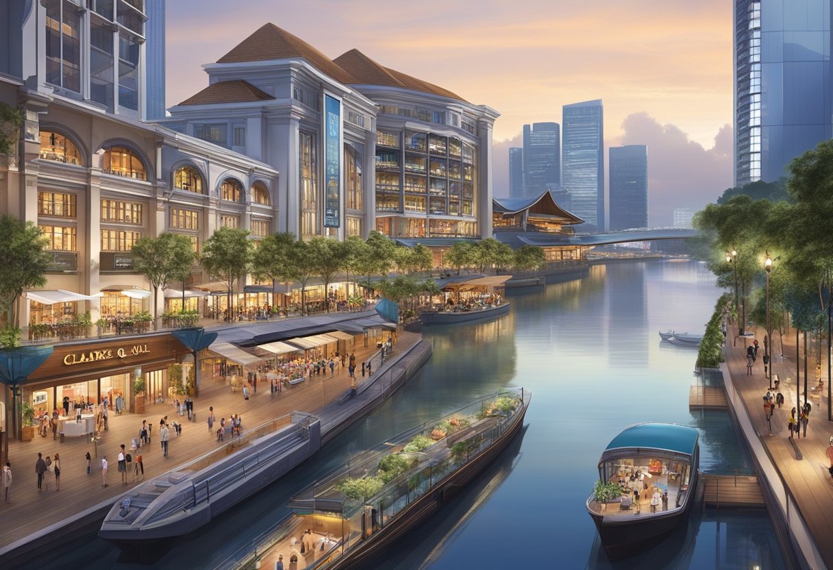 Clarke Quay Central features modern amenities and facilities, including shops, restaurants, and entertainment options, all set against the backdrop of the iconic Singapore River