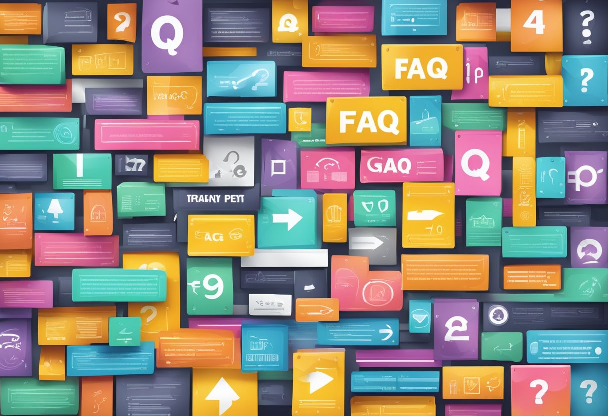 A colorful display of FAQ signs with clear, concise text and eye-catching graphics