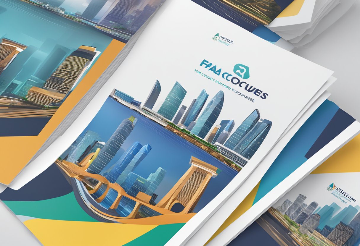 A stack of FAQ brochures on a table with the Singapore skyline in the background