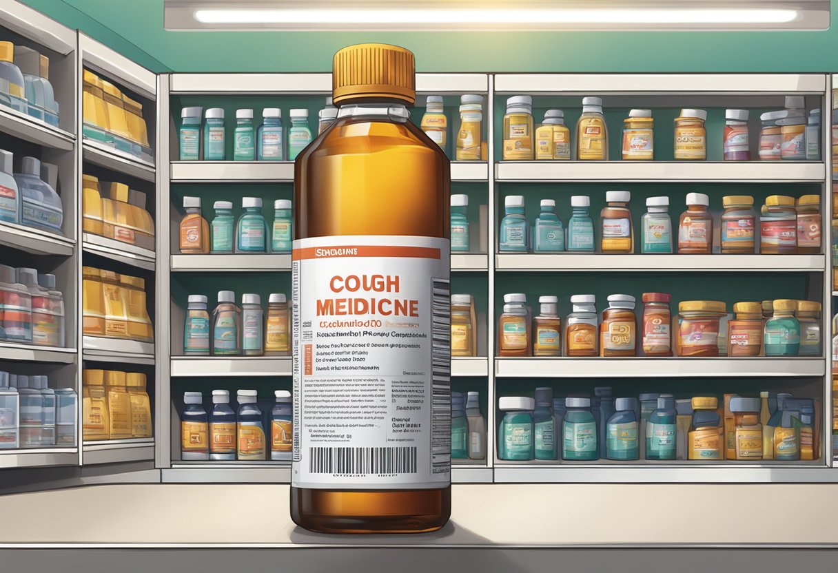 A bottle of cough medicine sits on a pharmacy shelf in Singapore