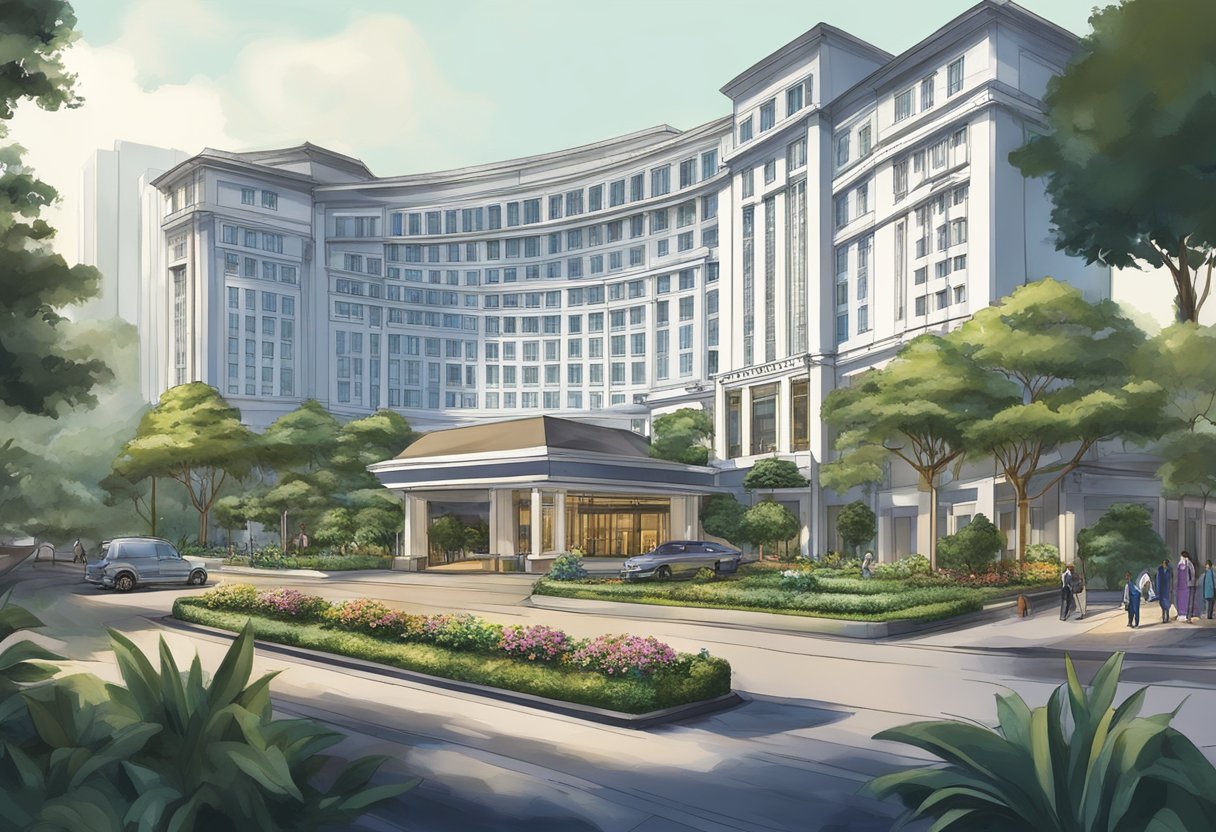 The Sofitel Singapore, with easy access from the main road, features a grand entrance and lush landscaping