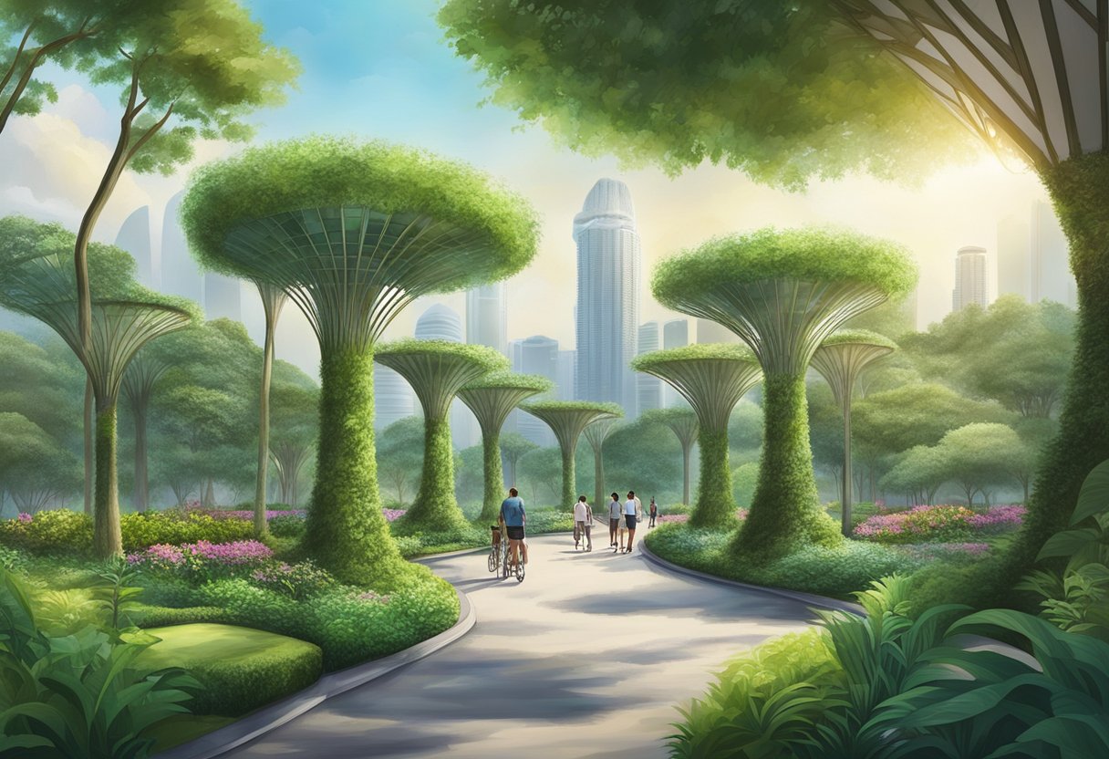 A serene scene of Marina Gardens Dr, Gardens by the Bay, Singapore, with lush greenery and a tranquil atmosphere