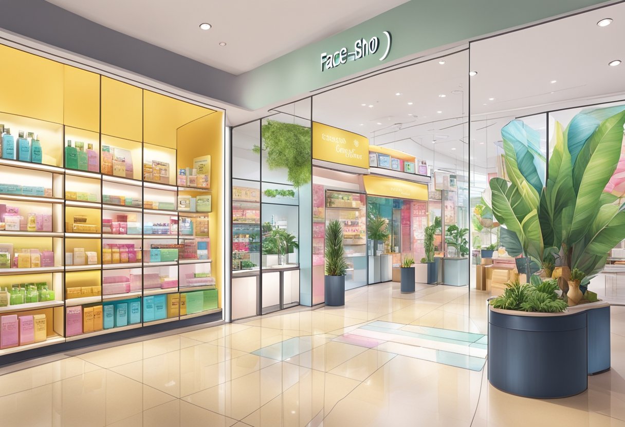 The vibrant storefront of Face Shop Singapore, with colorful displays and a welcoming entrance