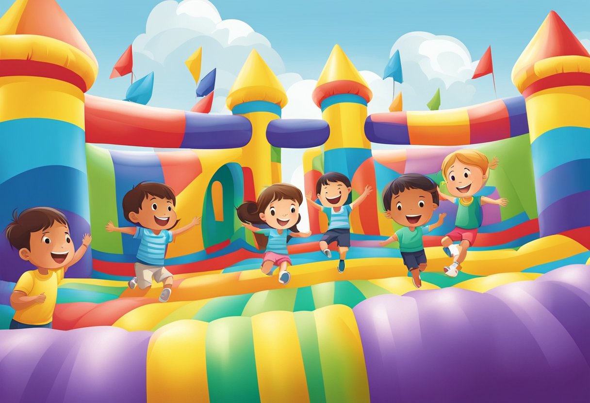 Children playing in a colorful bouncy castle in Singapore