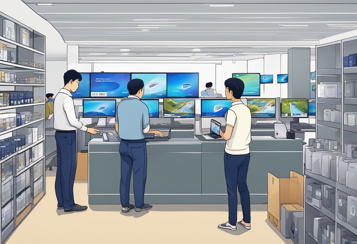 A customer buying Samsung phones at a Singapore support center