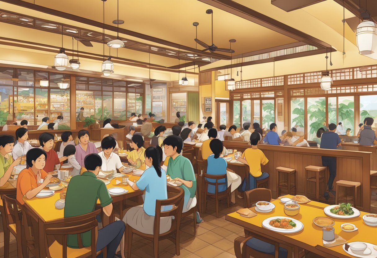 The bustling interior of Coco Ichibanya in Singapore, filled with diners enjoying their curry dishes amidst the warm, inviting atmosphere