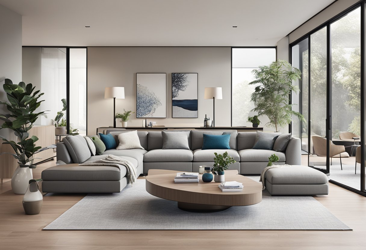 A modern living room with sleek, minimalist furniture from King Living. Clean lines, neutral colors, and innovative designs showcase the brand's commitment to excellence