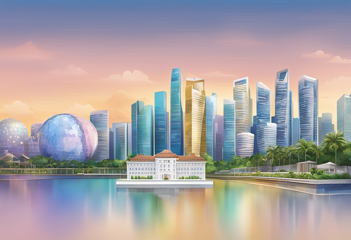 A vial of Sinovac vaccine in front of the Singapore skyline