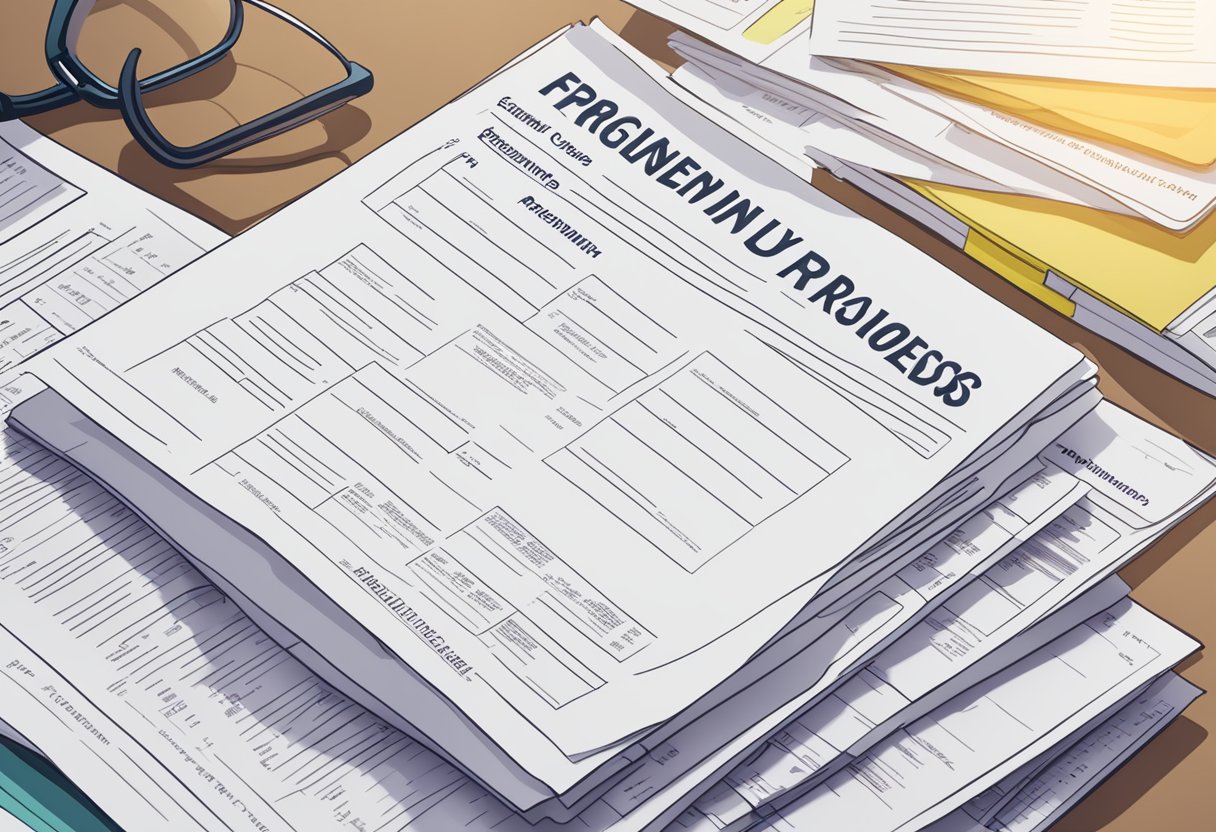 A stack of papers with "Frequently Asked Questions" and "Singapore PR requirements" printed on them, surrounded by a computer and official documents